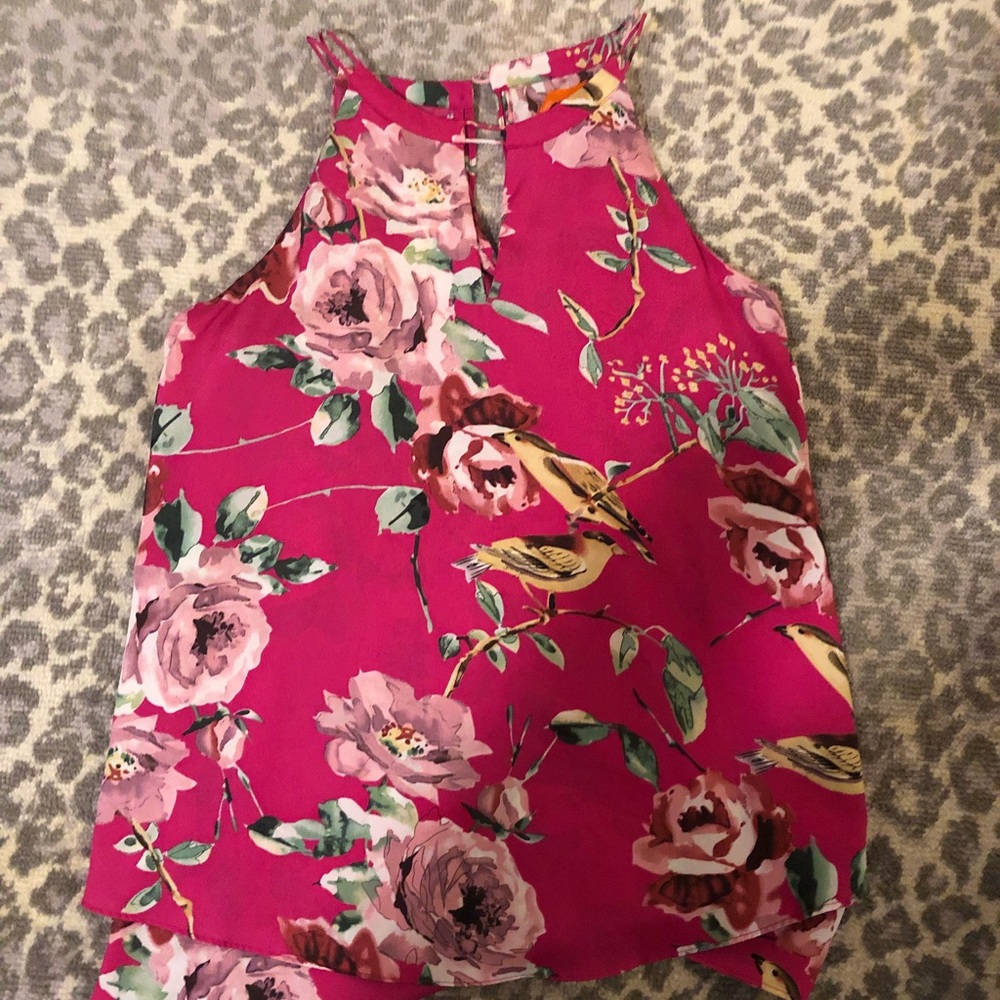 Colorful halter-style blouse.